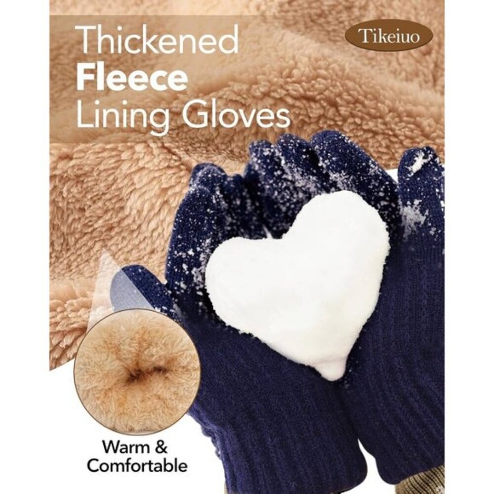 ⚡Women & Men Black+Black Winter Touch Screen Warm Thick Fleece Lined Knit Gloves - Picture 3 of 7